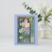 教会窓、クローバーおよびイースター・リリー シーズンポストカード (スタンド正面)