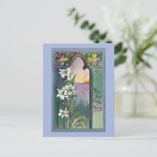 教会窓、クローバーおよびイースター・リリー シーズンポストカード (スタンド正面)
