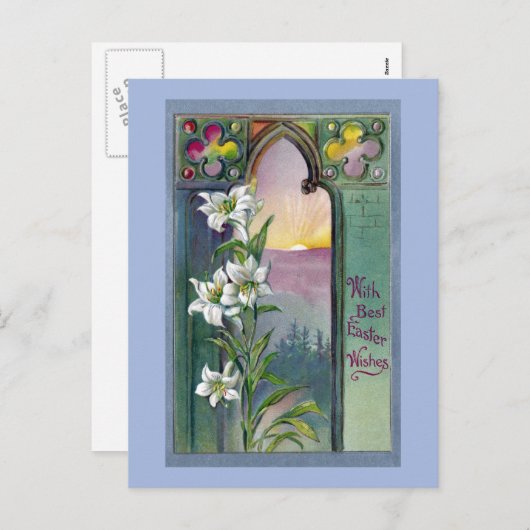 教会窓、クローバーおよびイースター・リリー シーズンポストカード (正面/裏面)