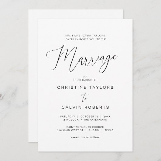 教会結婚の儀式，招待を主催する両親 招待状 (正面/裏面)