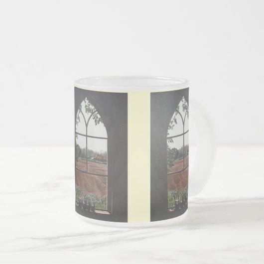 教会絵を描の窓からの風景の眺め フロストグラスマグカップ (正面右)
