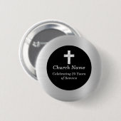 教会25周年記念 ブラック&シルバー記念品 缶バッジ (正面&裏面)