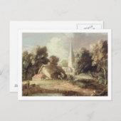 教会、コテージ、村人とアンの風景 ポストカード (正面/裏面)