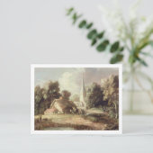 教会、コテージ、村人とアンの風景 ポストカード (スタンド正面)