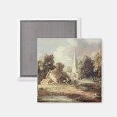 教会、コテージ、村人とアンの風景 マグネット (正面/裏面)