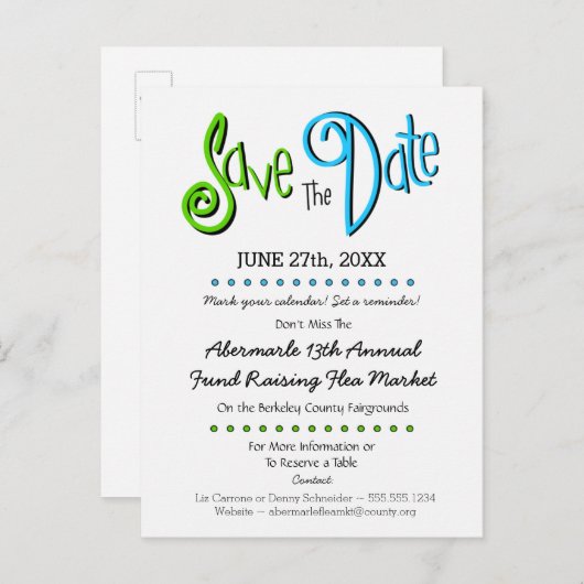 教会、学校、ビジネスイベント日付を保存 案内ポストカード (正面/裏面)