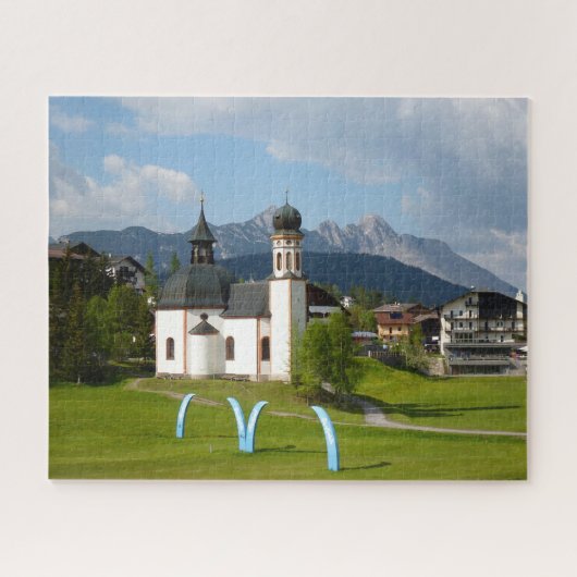 教会inAlpsの景色、Seefeld、オーストリア ジグソーパズル (横)