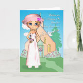 教女の最初聖餐式の小さな女の子およびc カード (正面)