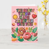 教室でのバレンタインデー ボヘミアンのドーナツと花 カード (黄色い花)