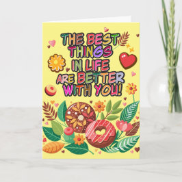 教室でのバレンタインデー　ボヘミアンのドーナツと花 カード