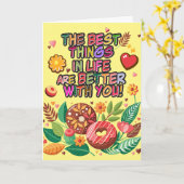 教室でのバレンタインデー ボヘミアンのドーナツと花 カード (黄色い花)