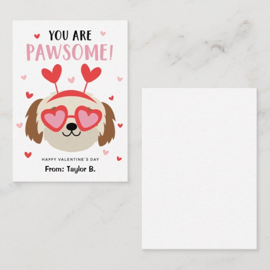 教室で使用するバレンタインの犬のカード ノートカード (正面/裏面)