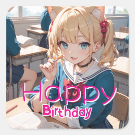 教室にいる猫耳の少女 スクエアシール