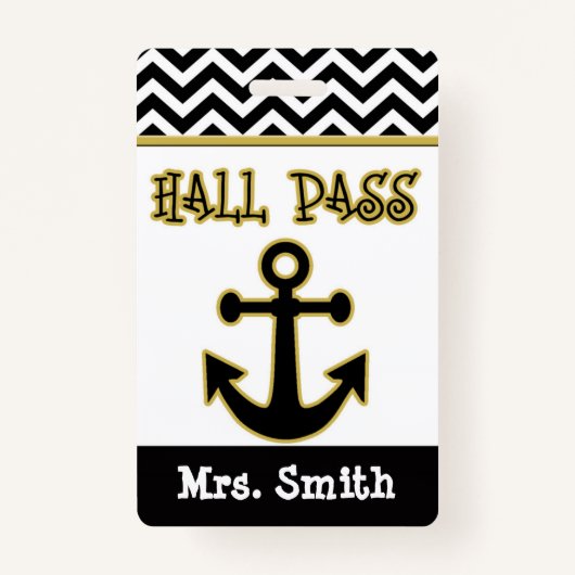 教室のためのいかりの先生のホールパス バッジ (正面)