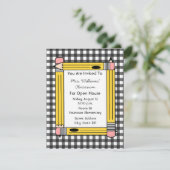 教室のオープンハウス: 黄色い鉛筆、灰色のギンガム 招待状 (スタンド正面)