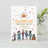 教室のハロウィンパーティー | かわいい子供たちのデザイン 招待状 (スタンド正面)