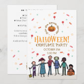 教室のハロウィンパーティー | かわいい子供たちのデザイン 招待状 (正面/裏面)