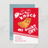 教室のバレンタインデーのカード：私の靴下をノックする 招待状 (正面/裏面)
