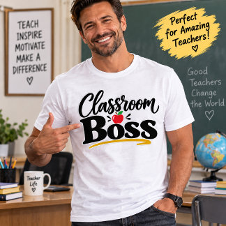 教室のボス 面白い 先生 アップル タイポグラフィ Tシャツ