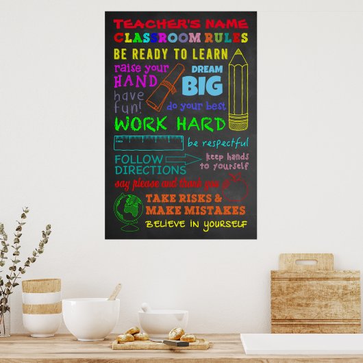 教室のルール – パーソナライズされた先生の贈り物 ポスター (キッチン)