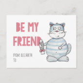 教室の子供バレンタイン。かわいい猫。私の友達になれ シーズンポストカード (正面)