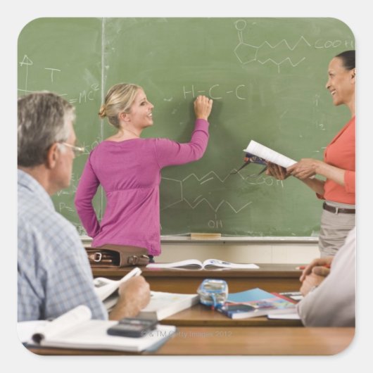 教室の学生そして先生 スクエアシール (正面)