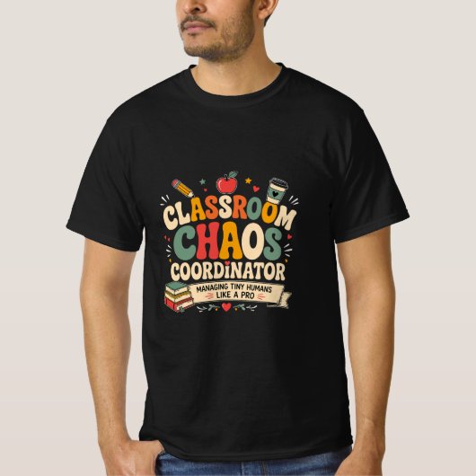 教室の混乱をまとめる人 Tシャツ (正面)