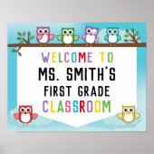 教室へようこそサインインかわいいフクロウテーマ ポスター (正面)