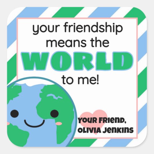 教室アース世界バレンタインデー スクエアシール (正面)