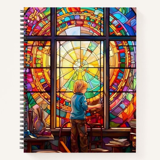 教室カラフルでのステンドグラスの子供 ノートブック (正面)