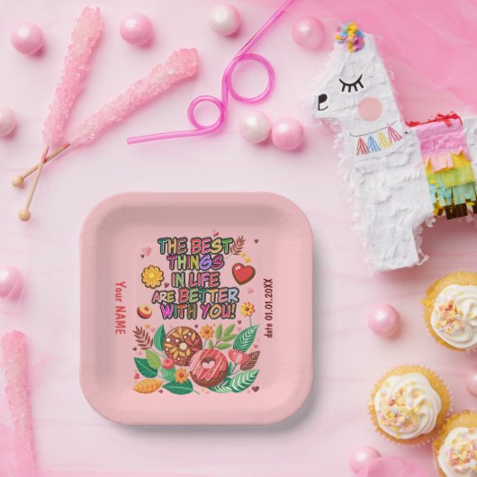 教室バレンタインのドーナツ花をパーソナライズ ペーパープレート (パーティー)