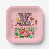 教室バレンタインのドーナツ花をパーソナライズ ペーパープレート (正面)