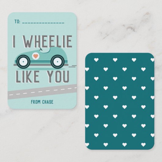 教室バレンタインのレースカーホイリーカード ノートカード (正面/裏面)