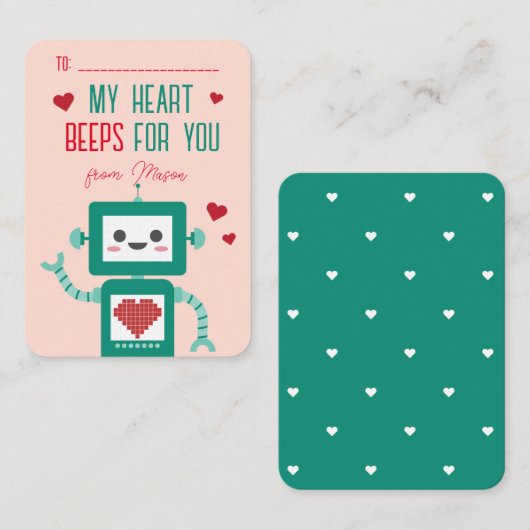 教室バレンタインのロボットのビープ音カード ノートカード (正面/裏面)