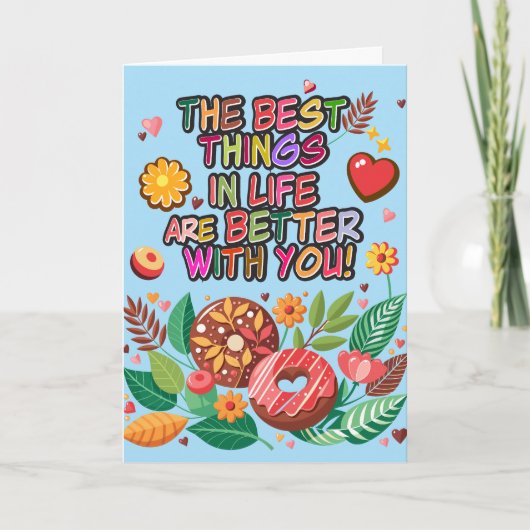 教室バレンタインデーBohoドーナツと花 カード (正面)