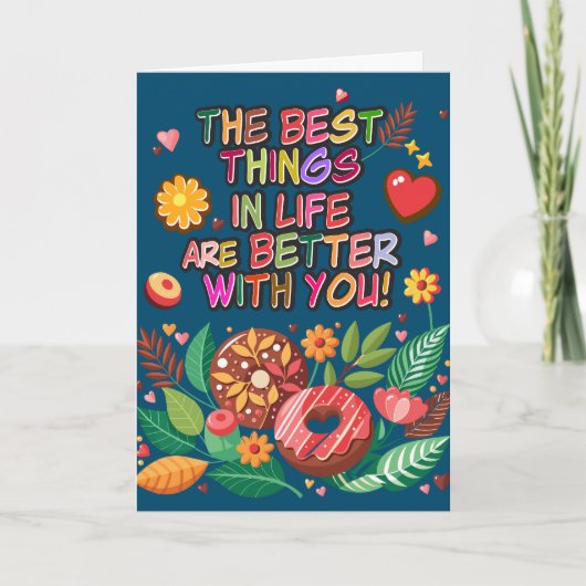 教室バレンタインデーBohoドーナツと花 カード (正面)