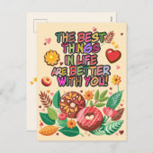 教室バレンタインデーBohoドーナツと花 シーズンポストカード (正面/裏面)