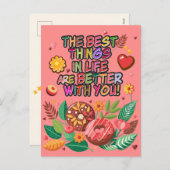 教室バレンタインデーBohoドーナツと花 シーズンポストカード (正面/裏面)