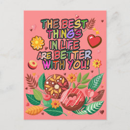 教室バレンタインデーBohoドーナツと花 シーズンポストカード