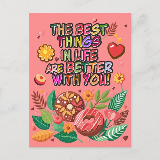 教室バレンタインデーBohoドーナツと花 シーズンポストカード (正面)