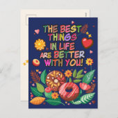 教室バレンタインデーBohoドーナツと花 シーズンポストカード (正面/裏面)