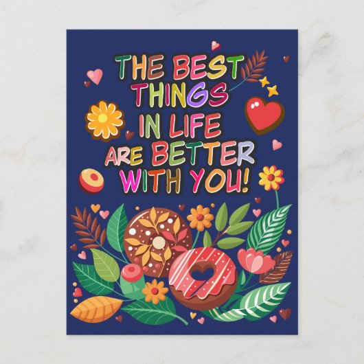 教室バレンタインデーBohoドーナツと花 シーズンポストカード (正面)
