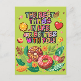 教室バレンタインデーBohoドーナツと花 シーズンポストカード