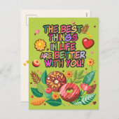 教室バレンタインデーBohoドーナツと花 シーズンポストカード (正面/裏面)