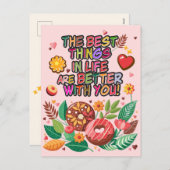 教室バレンタインデーBohoドーナツと花 シーズンポストカード (正面/裏面)