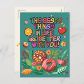 教室バレンタインデーBohoドーナツと花 シーズンポストカード (正面/裏面)