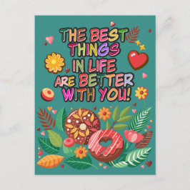 教室バレンタインデーBohoドーナツと花 シーズンポストカード