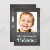 教室バレンタイン交換シャルボード写真ブルー 招待状 (正面/裏面)