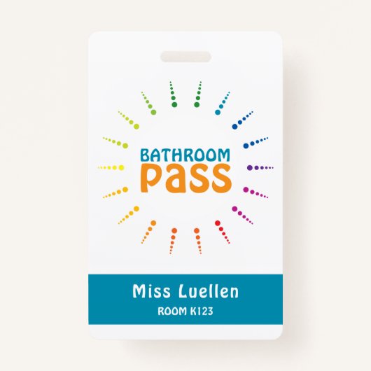 教室パーソナライズされたバスルームのパス先生カード バッジ (正面)