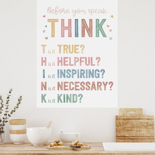 教室先生スクールデコ考えーの親切な看板 ポスター (キッチン)